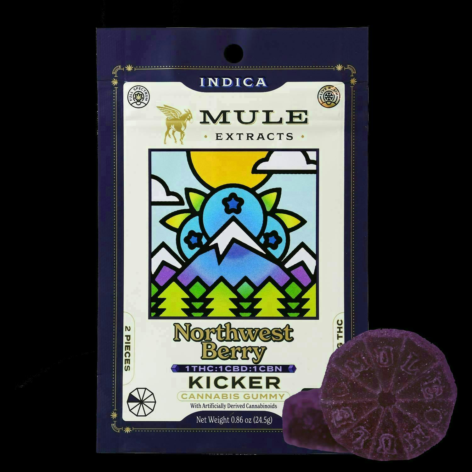 Mule Extracts - NW Berry 1:1:1 Mini Kicker Gummies | THC:CBD:CBN | 100mg | 2ct | 50mg/ea - 1