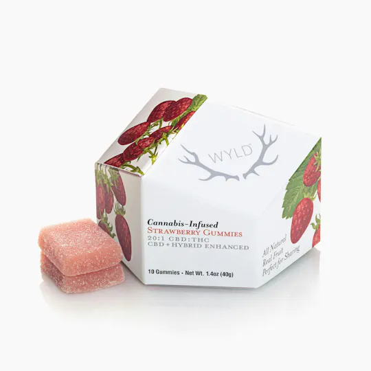 WYLD - Strawberry 20:1 CBD:THC Hybrid Enhanced Gummies | 10mg | 10ct | 1mg/ea - 1