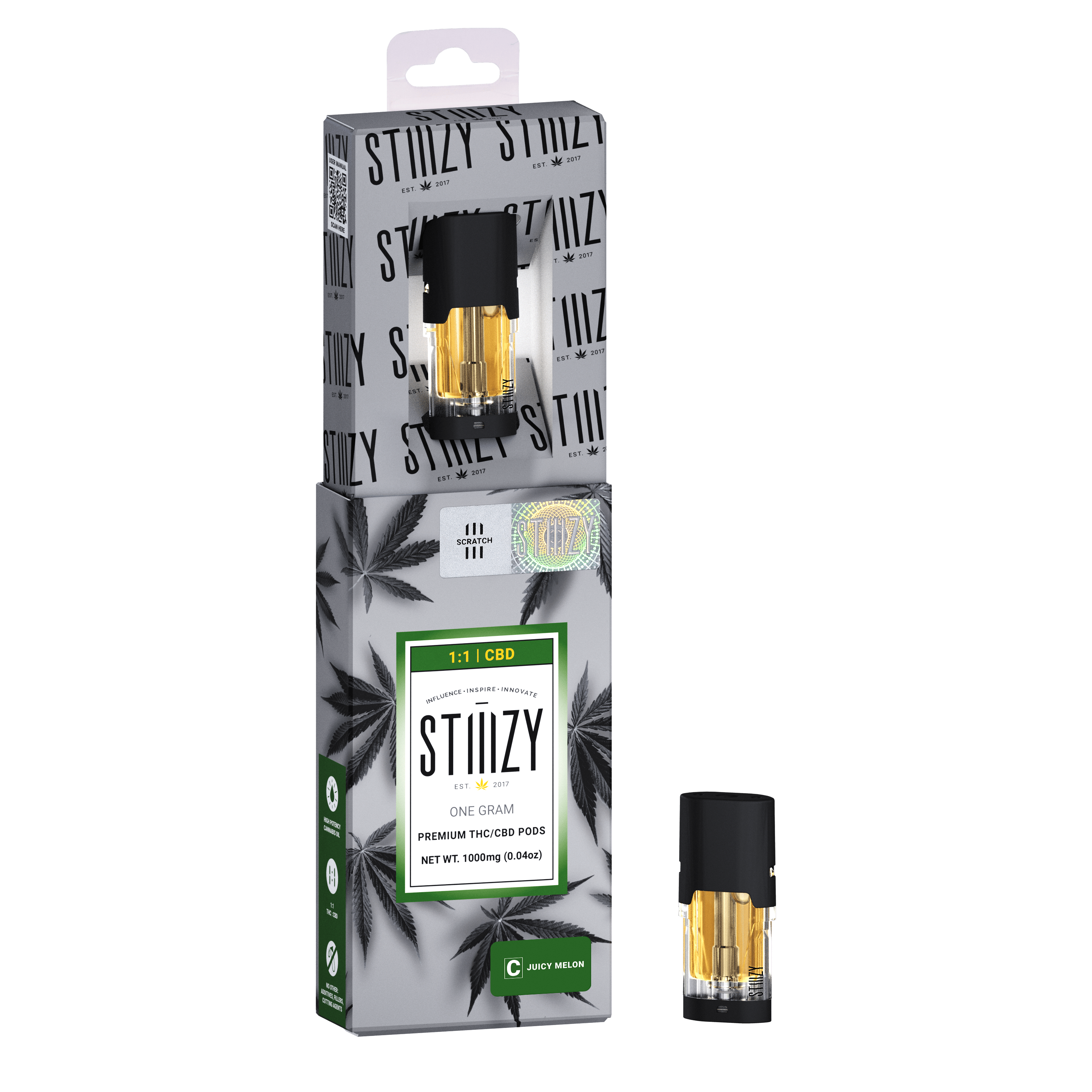 STIIIZY - Vape Cartridge - JUICY MELON 1G 1:1 (CBD/THC) Original Pod - STIIIZY - 1