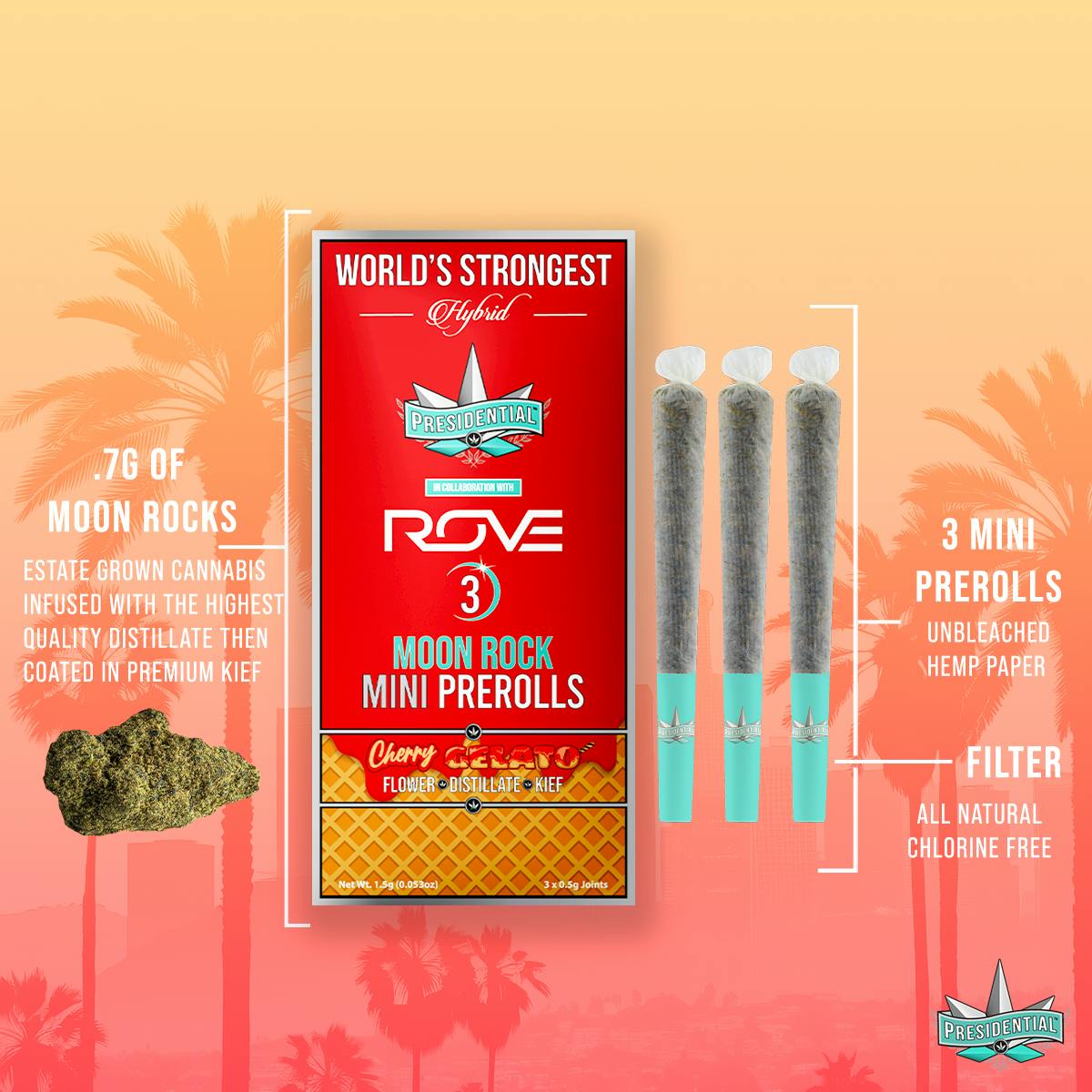 Presidential - Rove | Cherry Gelato | Moon Rock Infused Minis | 0.5g each | 3pk - 1