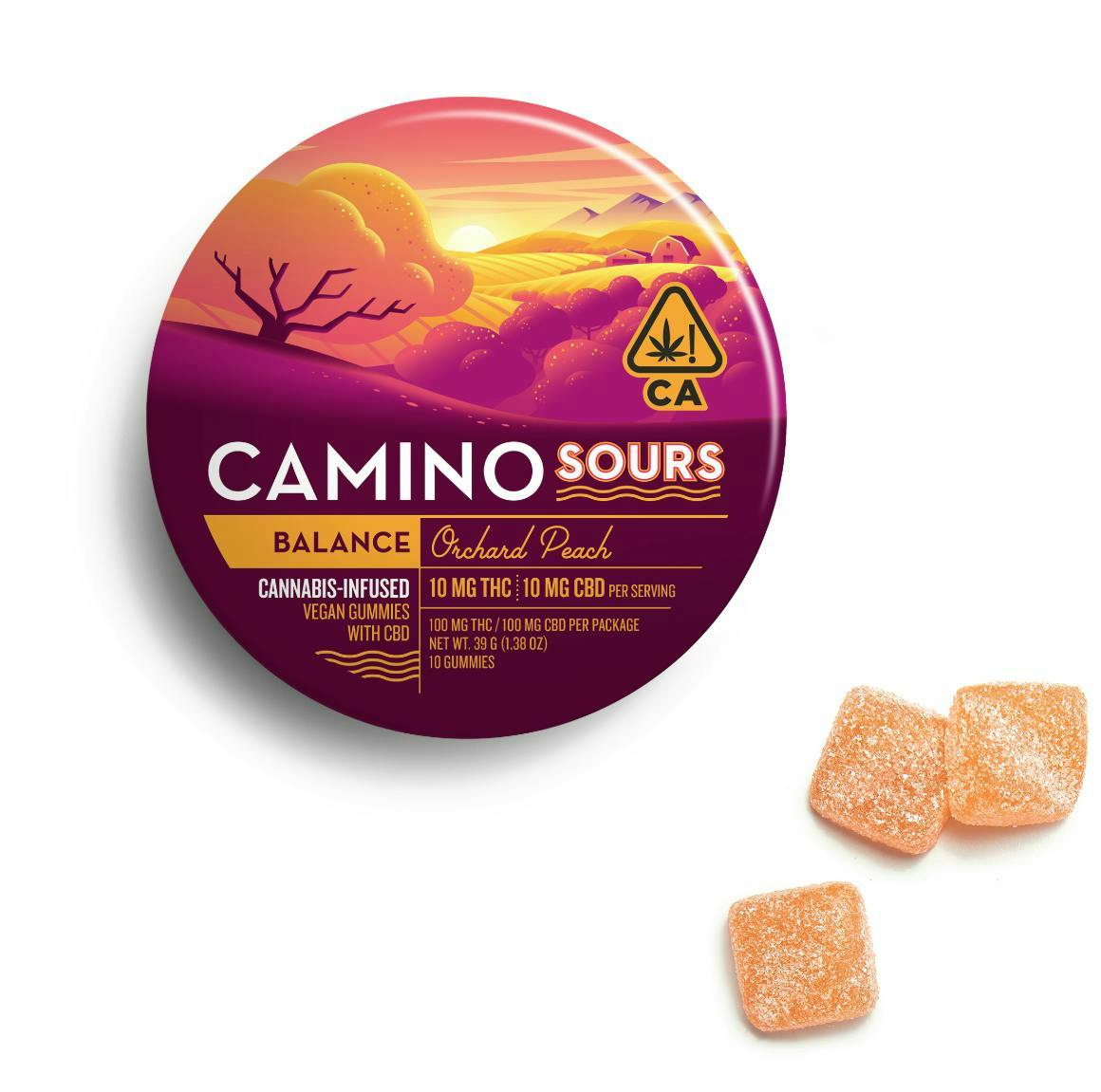 Camino - Balance | Orchard Peach Sours THC:CBD 1:1 Gummies | 100mg | 10ct | 10mg/ea - 1