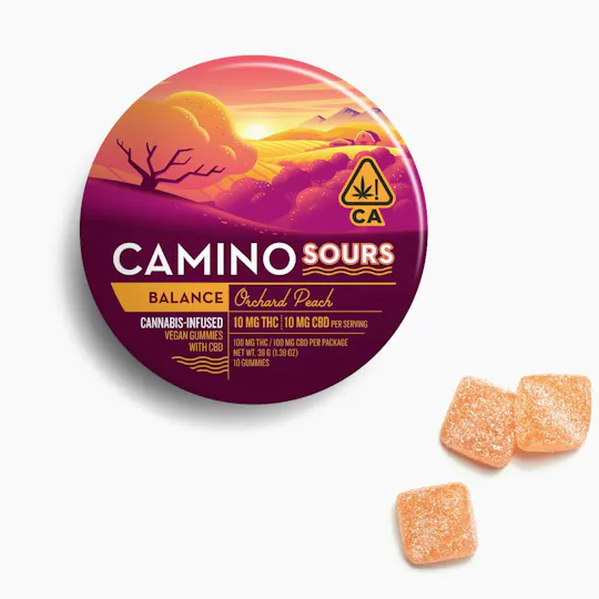 Camino - Balance | Orchard Peach Sours THC:CBD 1:1 Gummies | 100mg | 10ct | 10mg/ea - 1