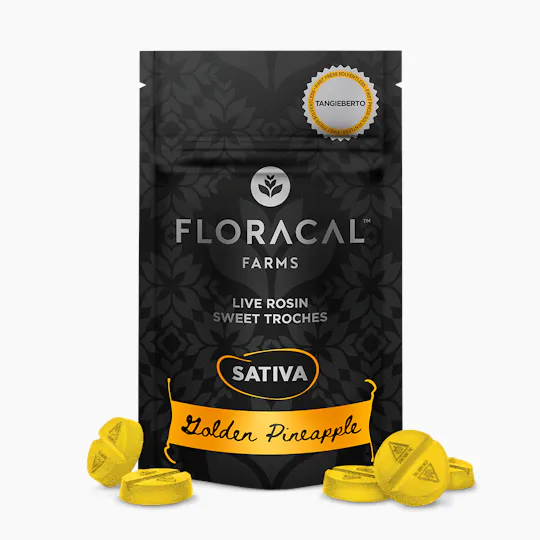 FloraCal Farms - Live Rosin Troches | Golden Pineapple Gummies | 100mg | 10ct | 10mg/ea - 1