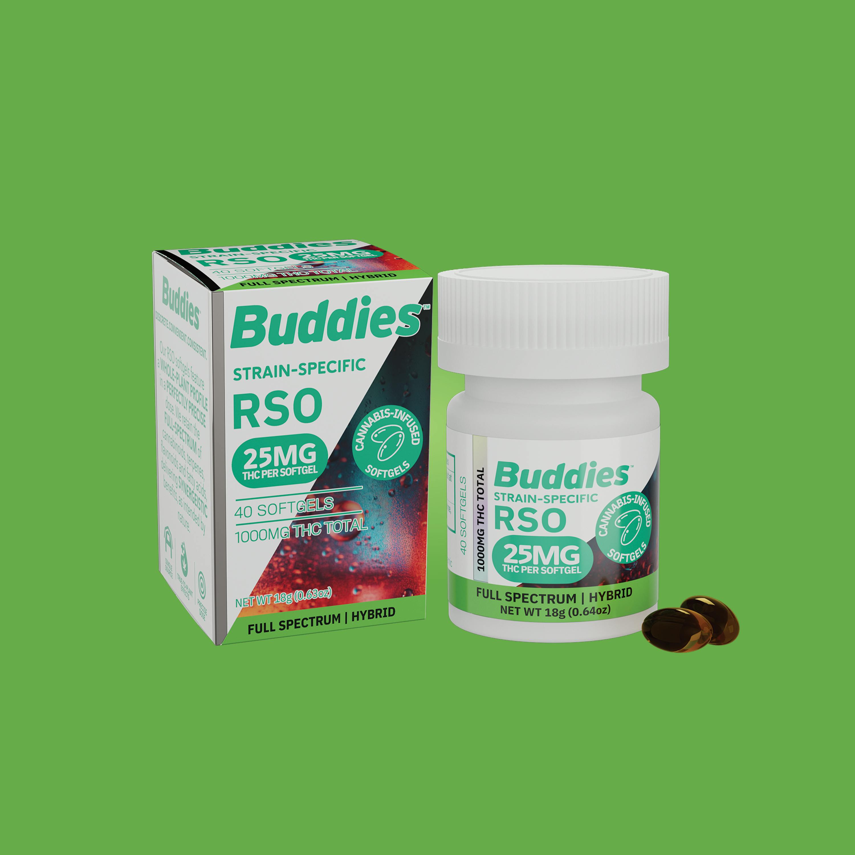 Buddies Brand - RSO | Hybrid | Capsules | 1000mg THC | 40ct | 25mg/ea - 1