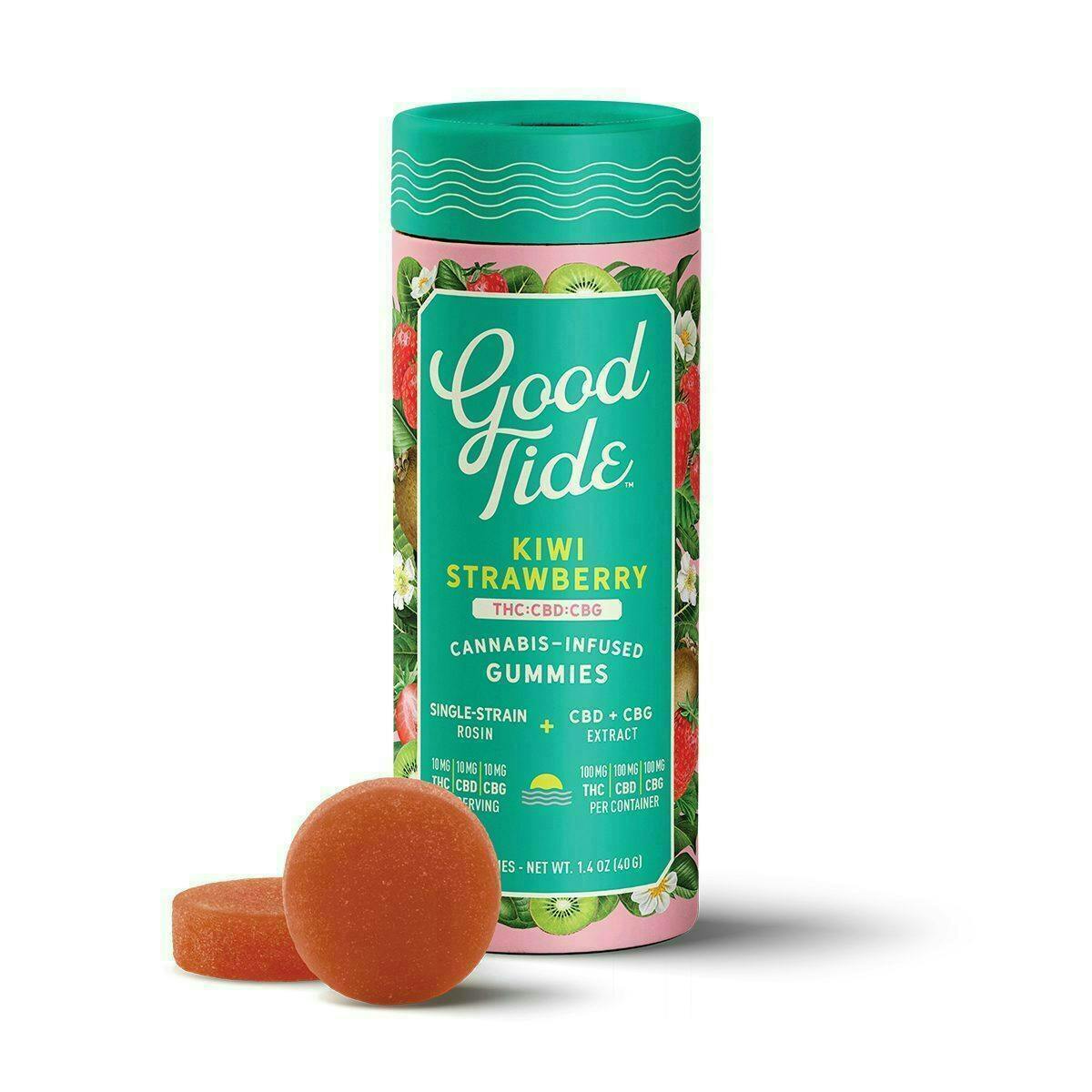 Good Tide - Kiwi Strawberry 1:1:1 THC:CBD:CBG Gummies | 100mg | 10ct | 10mg/ea - 1
