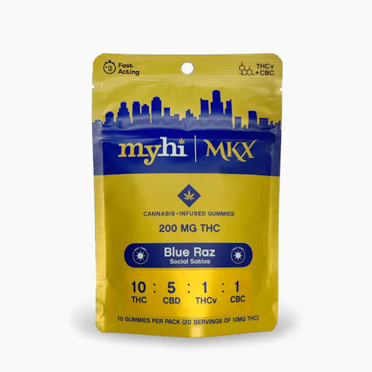 MKX Oil Co - Blue Razz 10:5:1:1 THC:CBD:THCV:CBC Gummies | 200mg | 10ct | 20mg/ea - 1