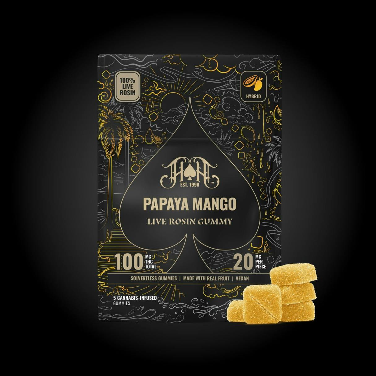 Heavy Hitters - Live Rosin | Papaya Mango Gummies | 100mg | 5ct | 20mg/ea - 1