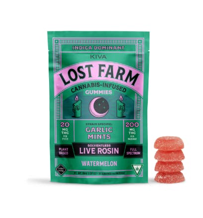 Lost Farm - Watermelon 'Garlic Mints' Live Rosin Gummies | 200mg | 10ct | 20mg/ea - 1