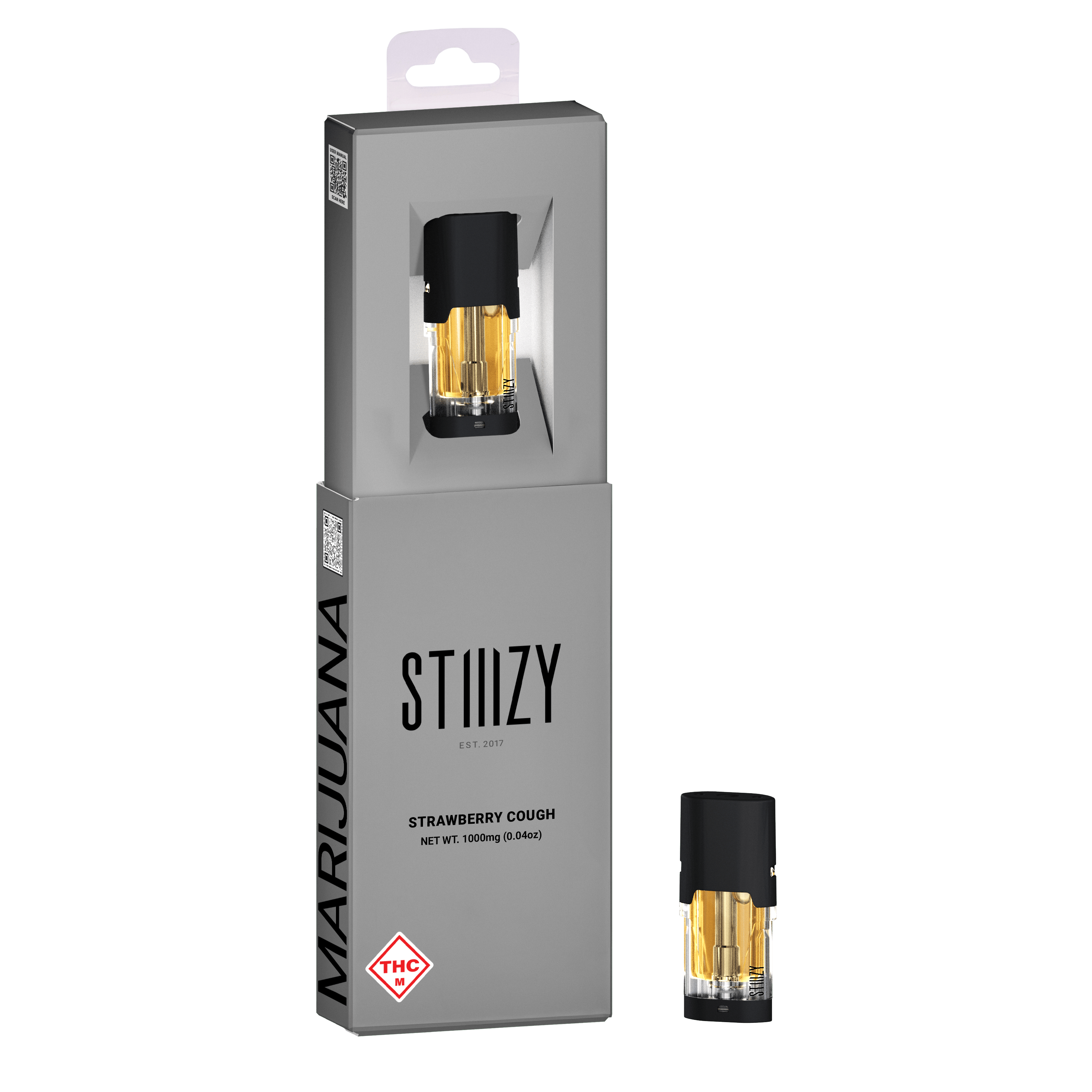 STIIIZY - Vape Cartridge - STRAWBERRY COUGH 1G Original THC Pod - STIIIZY - 1