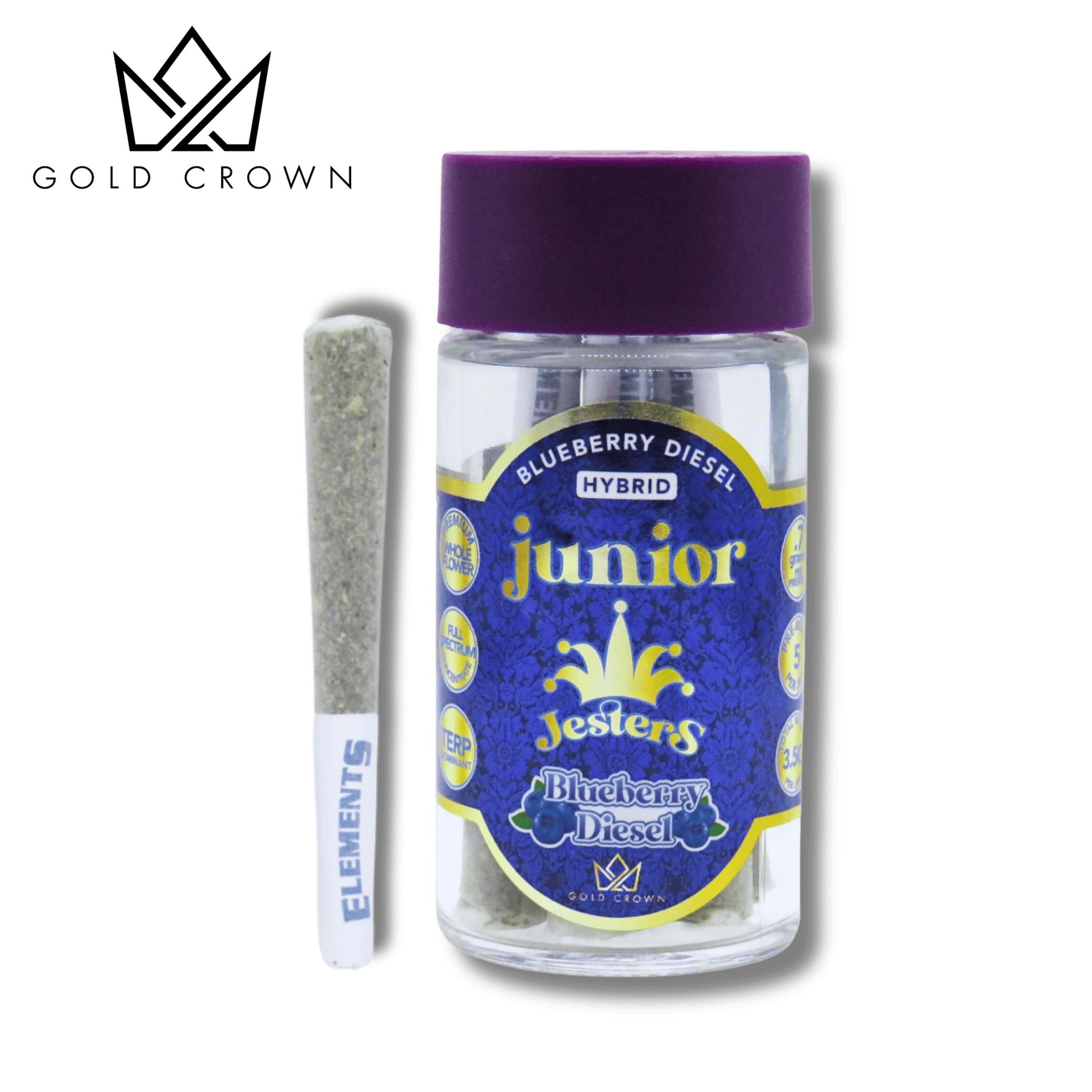 Gold Crown - Royal Junior Jesters | Blueberry Diesel | Infused Joints | 0.7g each | 5pk - 1