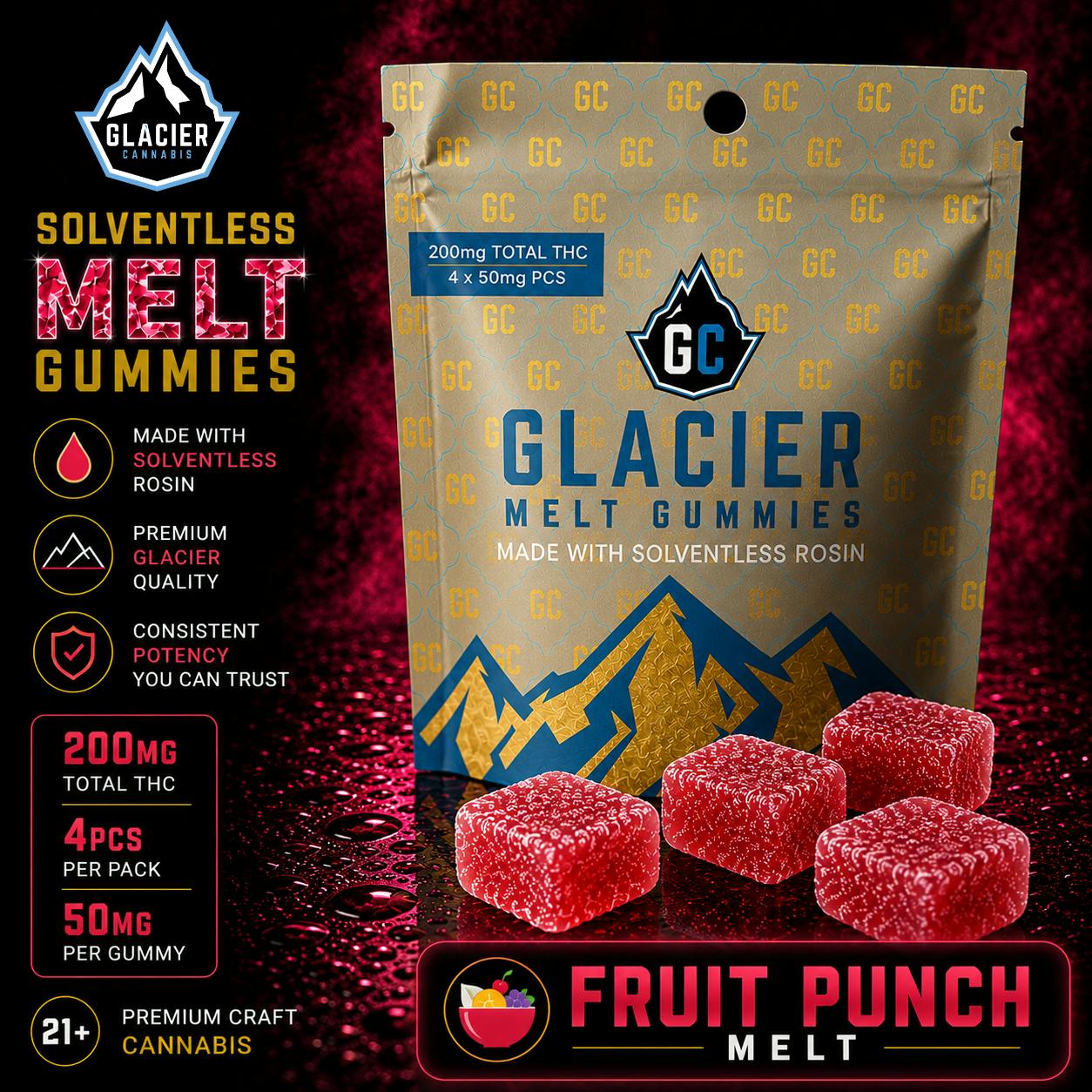 Glacier Cannabis - Glacier Cannabis | Fruit Punch | Melt Solventless Gummies | 200mg - 1