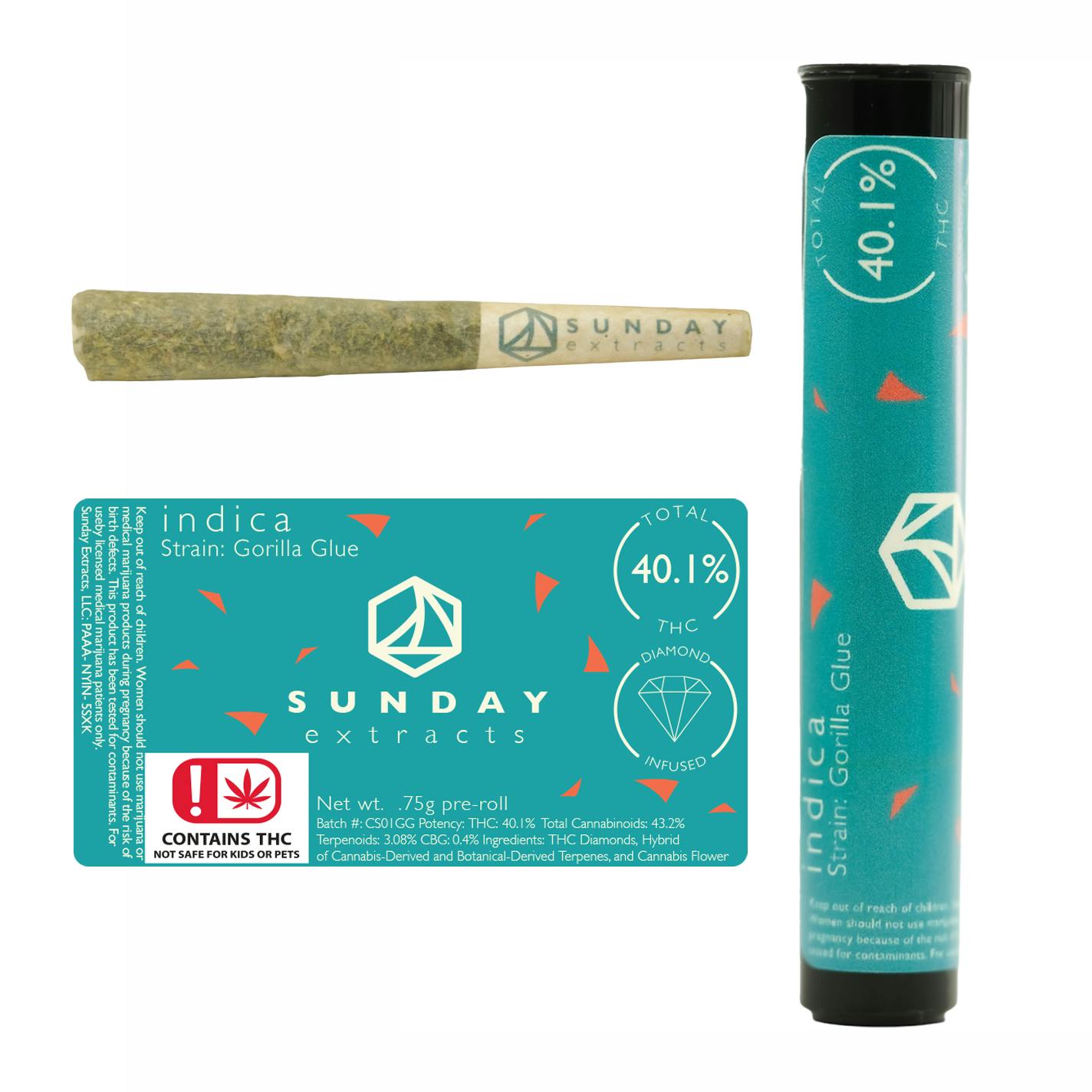 Sunday Extracts - 0.75g Diamond Infused Pre-Roll - Gorilla Glue - 1