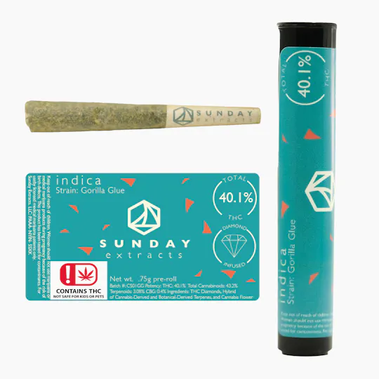 Sunday Extracts - 0.75g Diamond Infused Pre-Roll - Gorilla Glue - 1