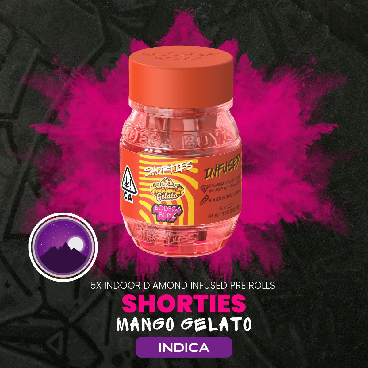 Bodega Boyz - Shorties Mango Gelato | 5 infused prerolls per Barrel (INDICA) | CA - 1