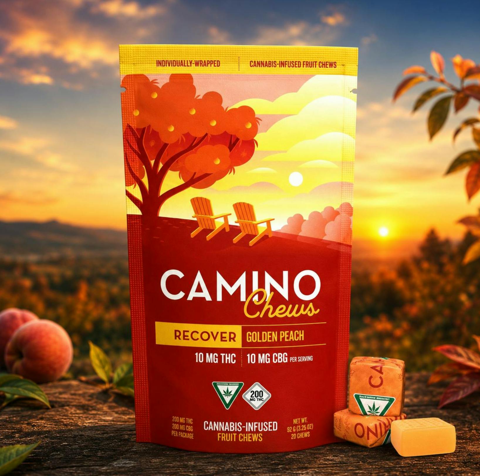 Camino - Recover | Golden Peach THC:CBG 1:1 Gummies | 200mg | 20ct | 10mg/ea - 1