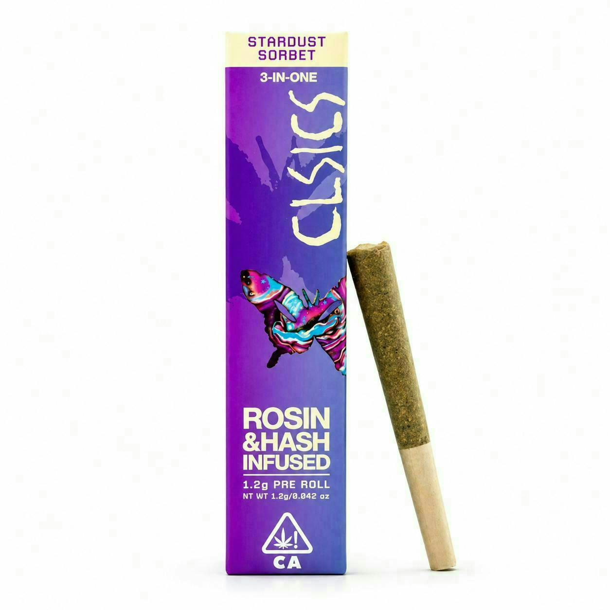 CLSICS Rosin & Rosin Infused Pre Rolls - Stardust Sorbet - Trifecta Hash/Rosin/Flower Infused Joint - 1.2g - 1