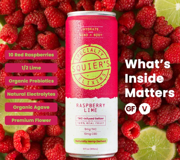 Squier's Specialty Edibles - Raspberry Lime | 5mg THC : 10mg CBD | Seltzer | 4pk - 1