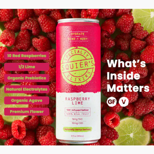 Squier's Specialty Edibles - Raspberry Lime | 5mg THC : 10mg CBD | Seltzer | 4pk - 1