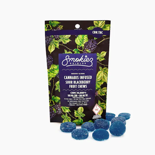 Smokiez Edibles - Blackberry Fruit Chews THC:CBN 1:1 | 100mg | 10ct | 100mg/ea - 1