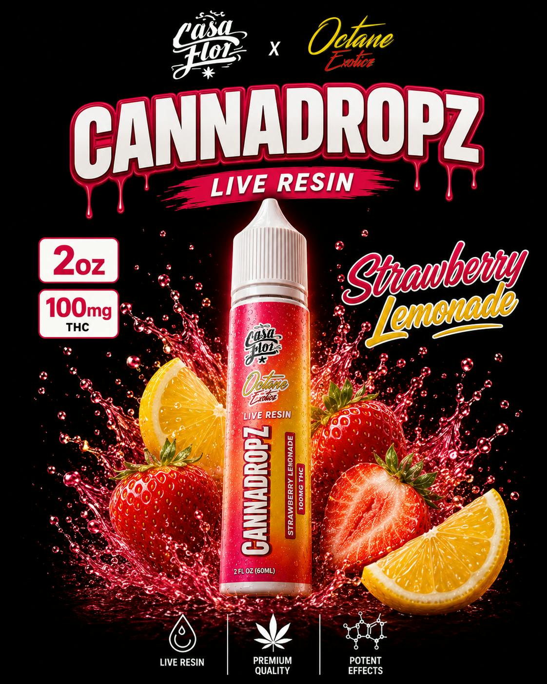 Casa Flor - Casa Flor x Octane Exoticz | CannaDropz | Strawberry Lemonade | 2oz - 1