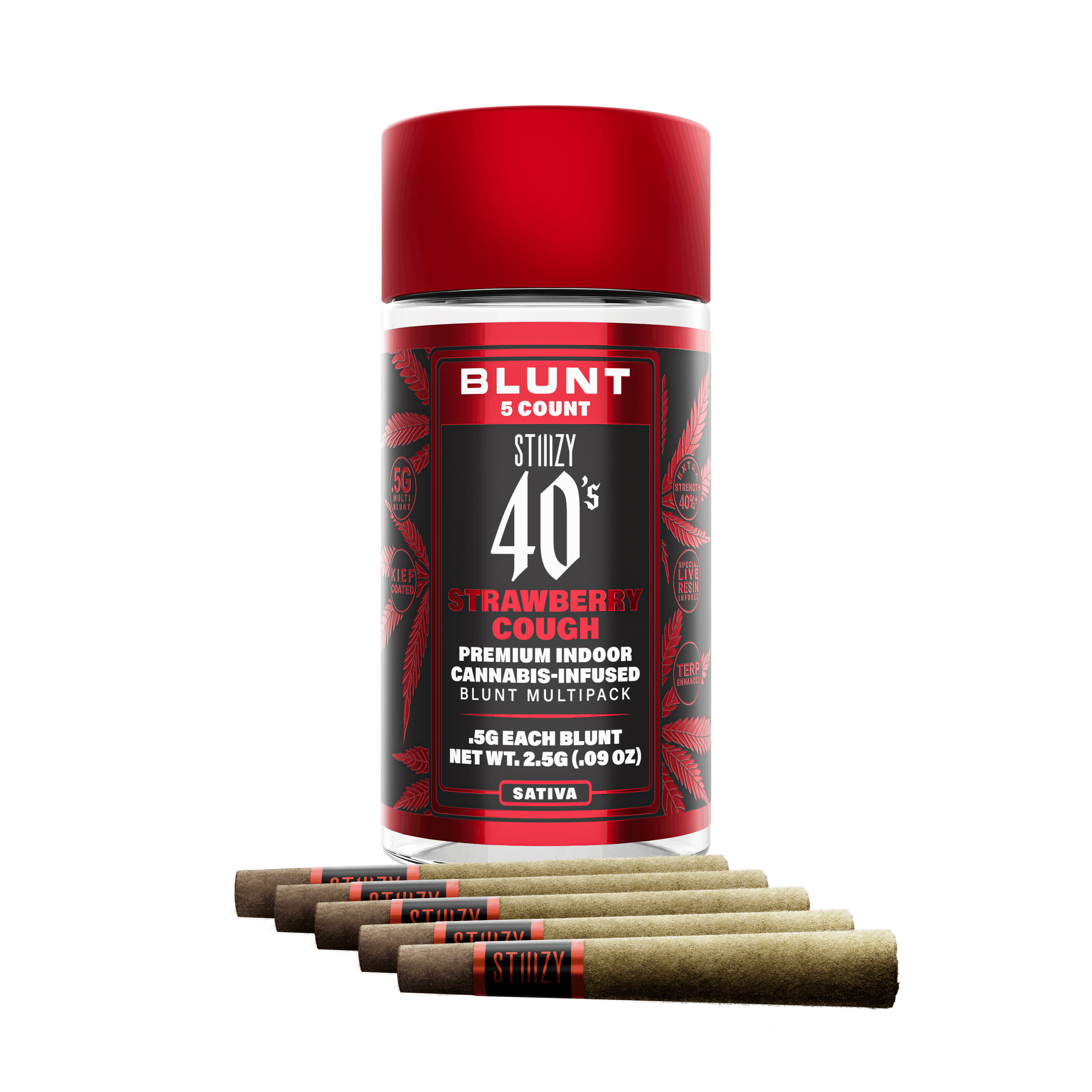 STIIIZY - - STRAWBERRY COUGH - .5G 40's Infused Mini Blunt 5 Pack - 1