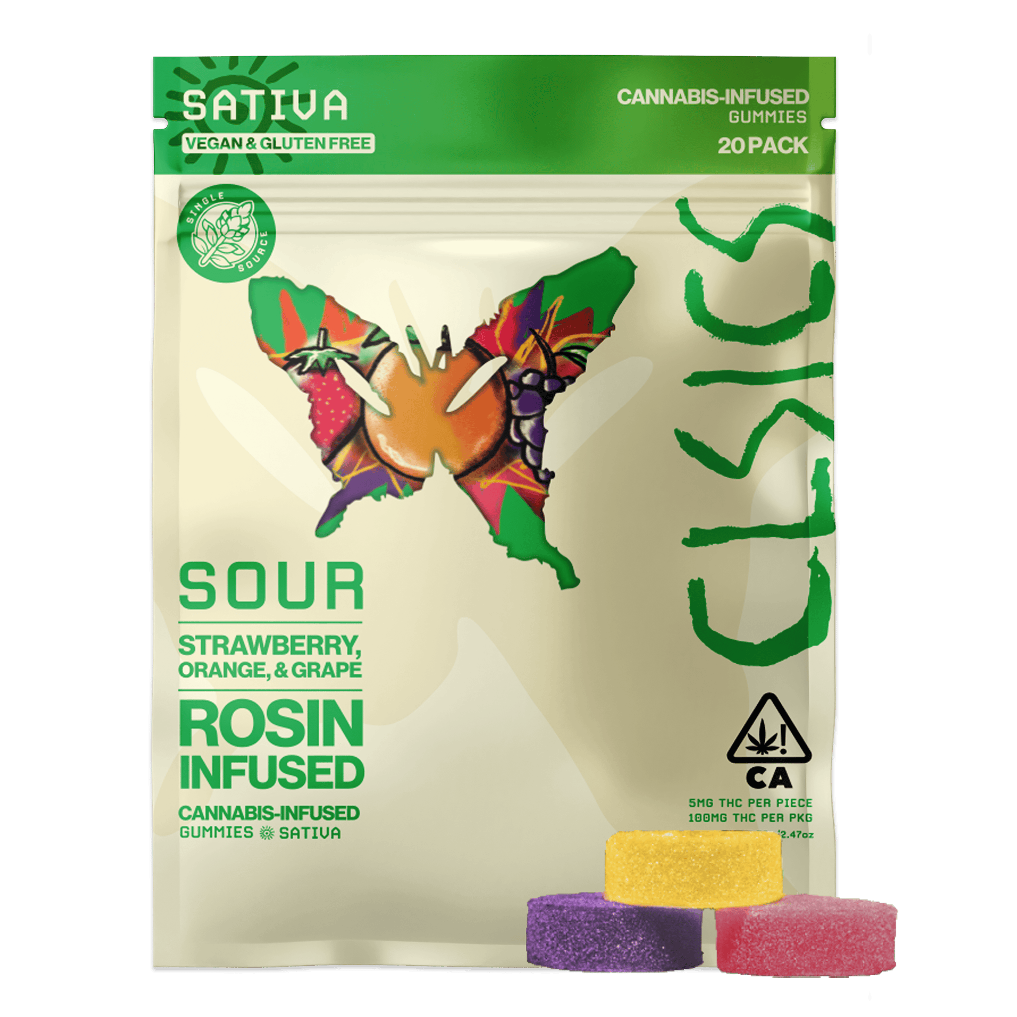 CLSICS Rosin & Rosin Infused Pre Rolls - Sour Sativa Live Rosin Infused Gummies - Party Pack - 20ct - 1
