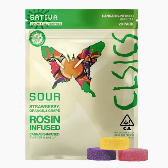 CLSICS Rosin & Rosin Infused Pre Rolls - Sour Sativa Live Rosin Infused Gummies - Party Pack - 20ct - 1