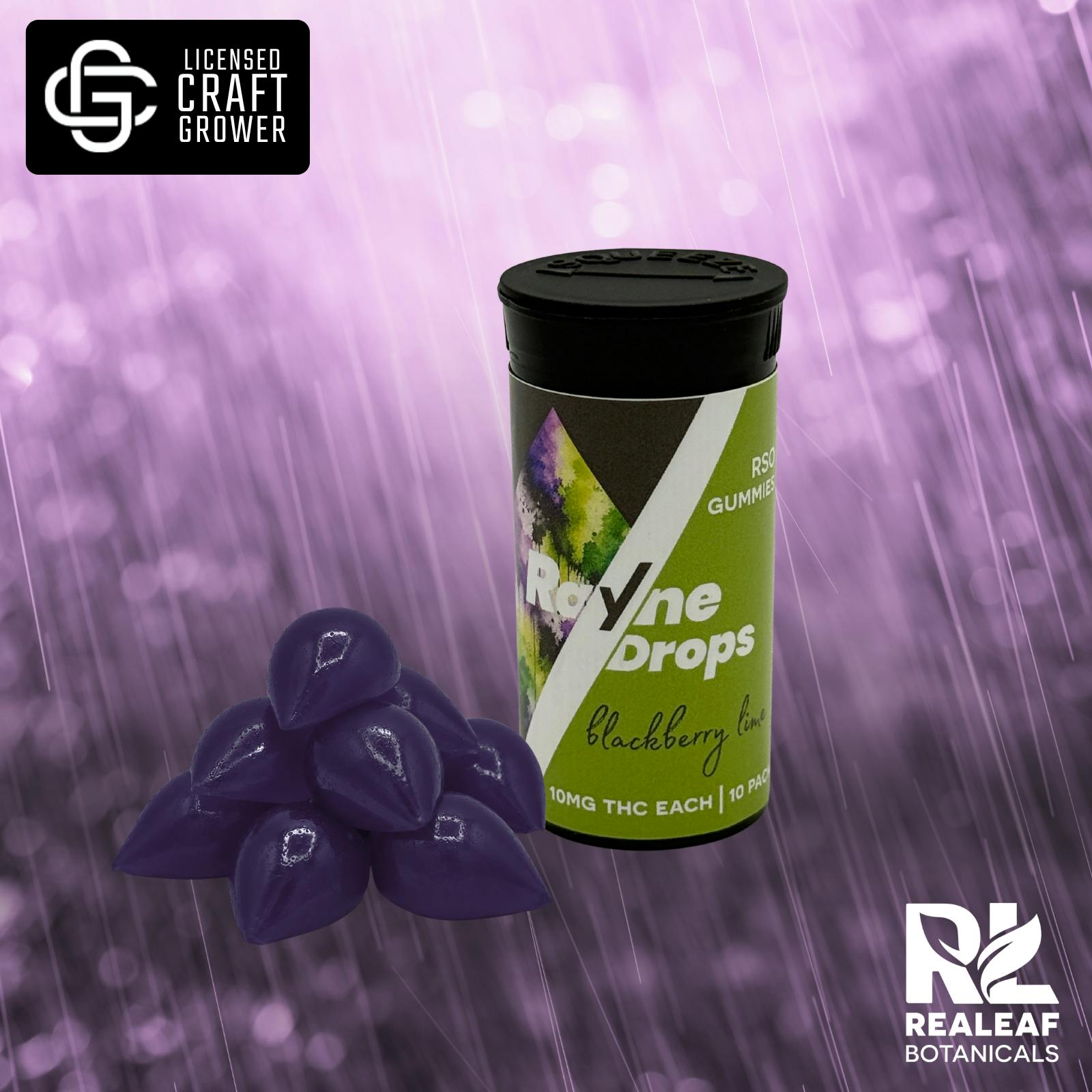 Realeaf Botanicals - Rayne Drops RSO Gummies - Blackberry Lime - 10-Pack - 100mg - 1