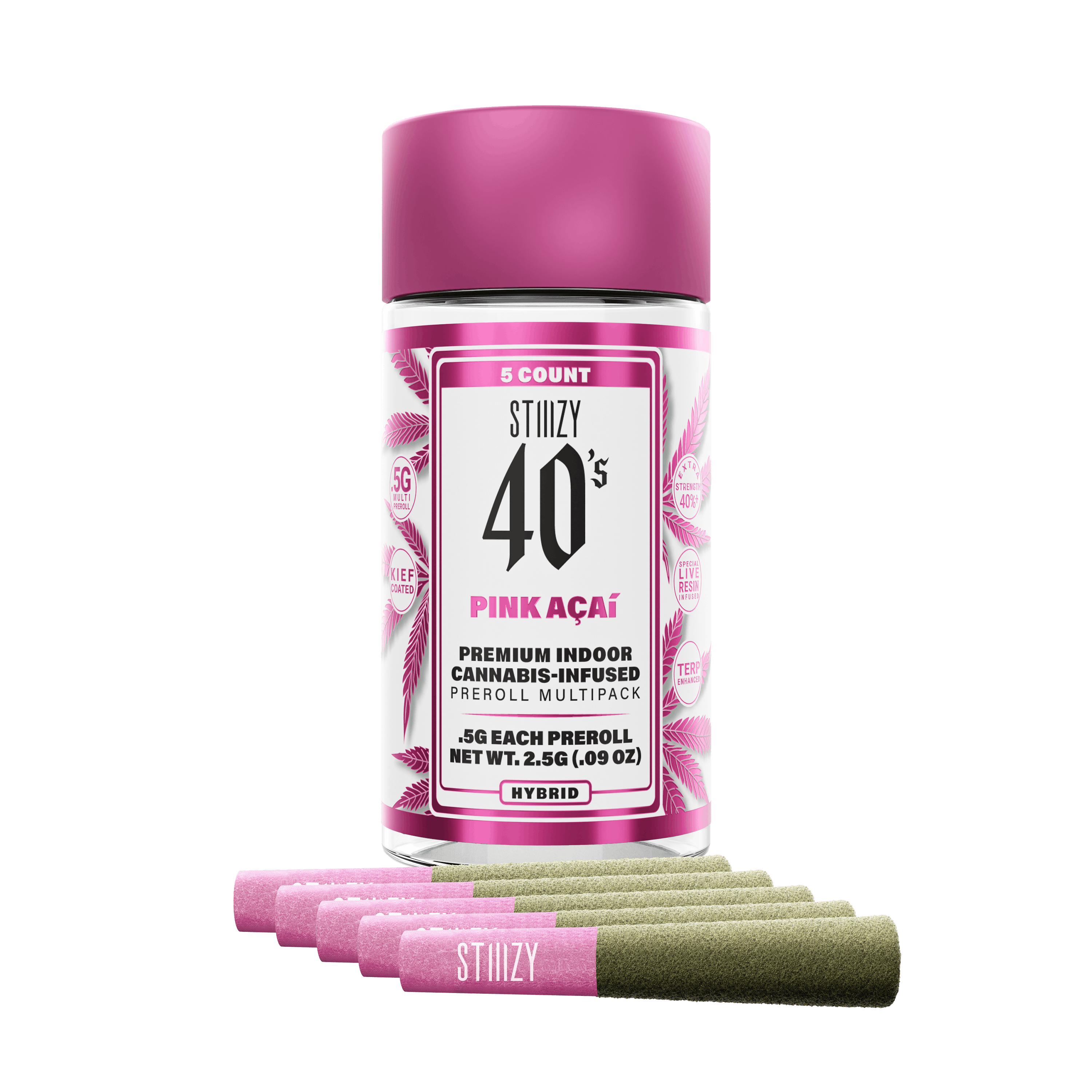 STIIIZY - - PINK ACAI - .5G 40's Infused Preroll 5 Pack - 1