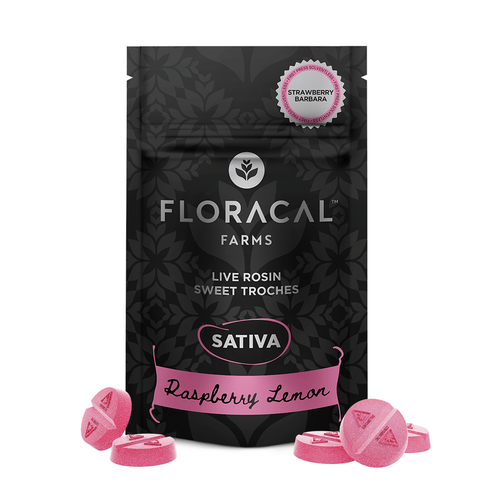 FloraCal Farms - Live Rosin Sweet Troches | Raspberry Lemon Gummies | 100mg | 10ct | 10mg/ea - 1