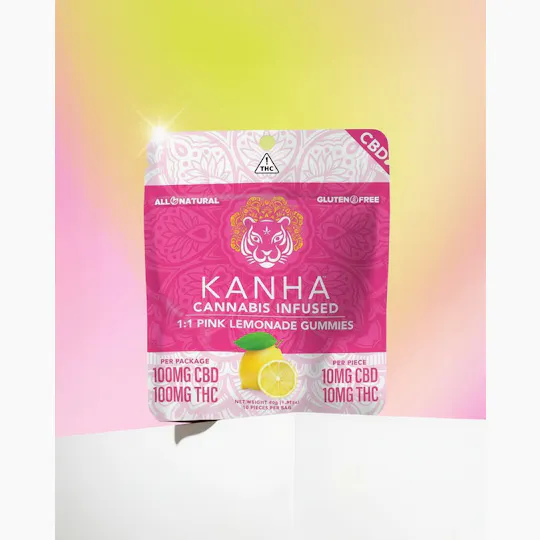 KANHA - Pink Lemonade 1:1 CBD:THC Gummies | 100mg | 10ct | 10mg/ea - 1