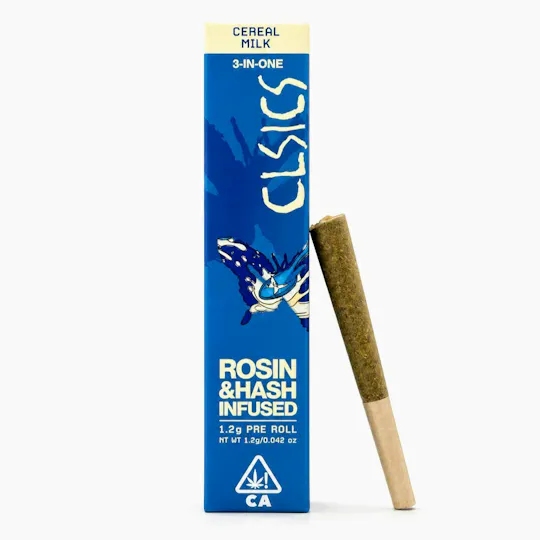 CLSICS Rosin & Rosin Infused Pre Rolls - Cereal Milk - Trifecta Hash/Rosin/Flower Infused Joint - 1.2g - 1