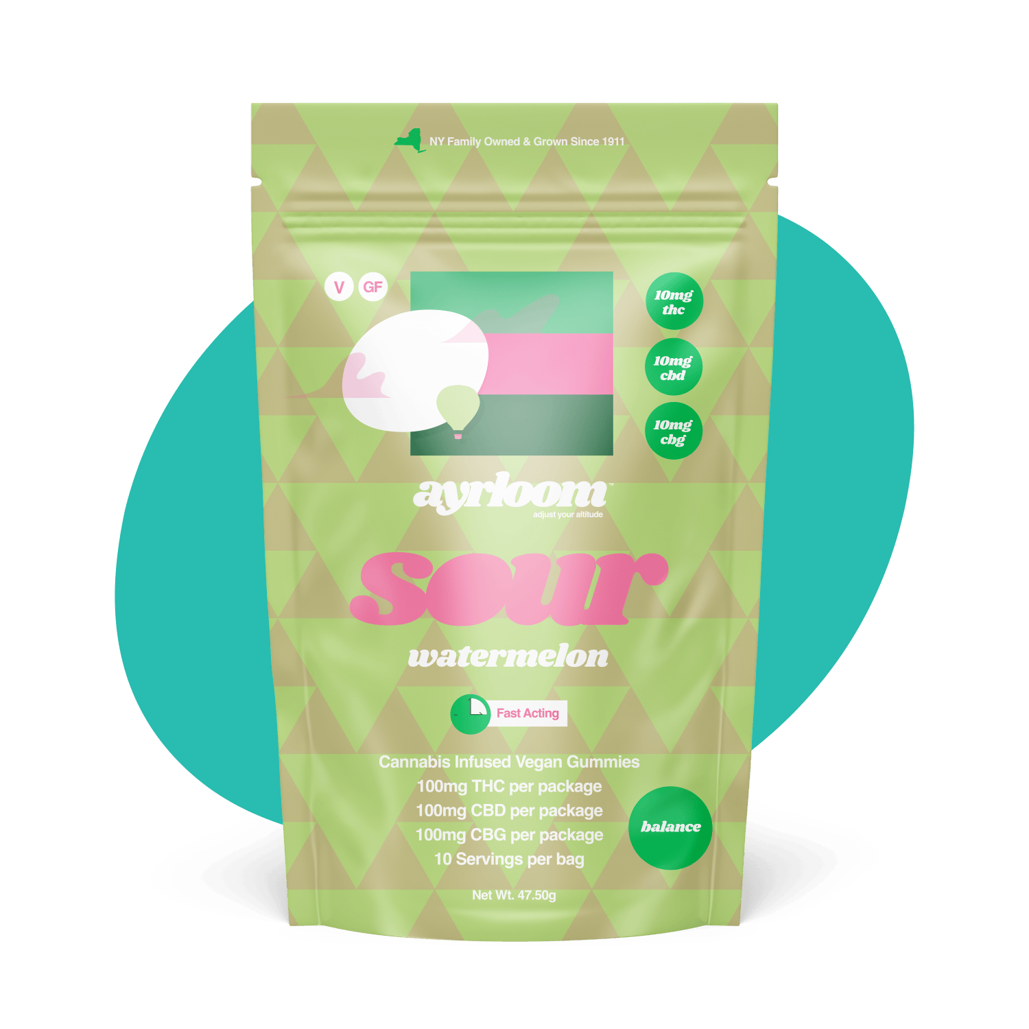 ayrloom - Sour Watermelon 1:1:1 THC:CBD:CBG | 100mg | 10ct | 10mg/ea - 1