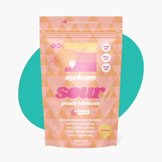 ayrloom - Sour Peach Hibiscus 1:1:1 THC:CBD:CBG | 100mg | 10ct | 10mg/ea - 1