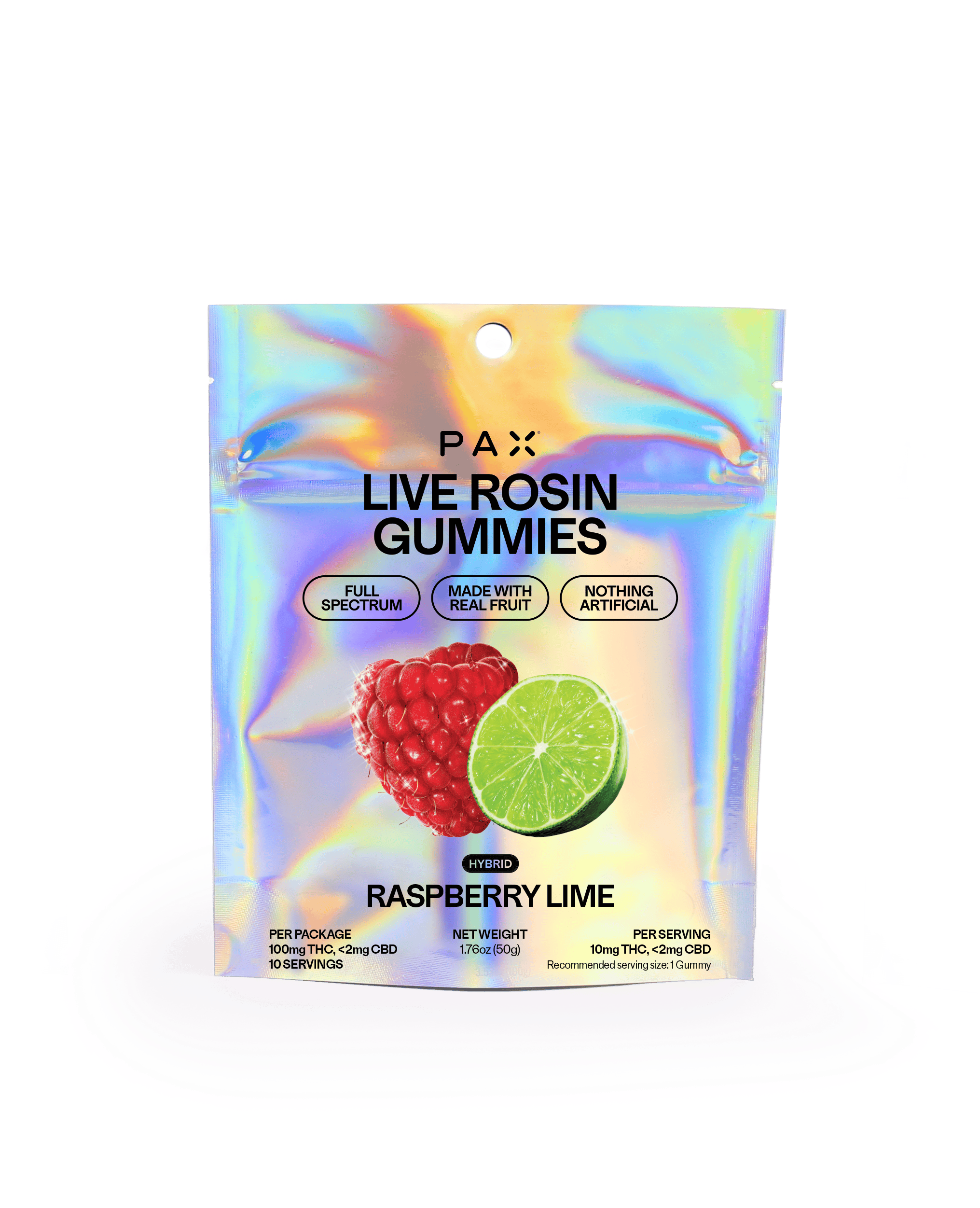 PAX - Raspberry Lime | Live Rosin Gummies | 10mg each | 10pk | 100mg - 1
