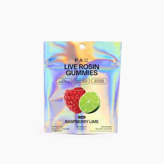 PAX - Raspberry Lime | Live Rosin Gummies | 10mg each | 10pk | 100mg - 1