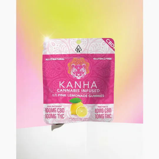 KANHA - Pink Lemonade 1:1 CBD:THC Gummies | 100mg | 10ct | 10mg/ea - 1