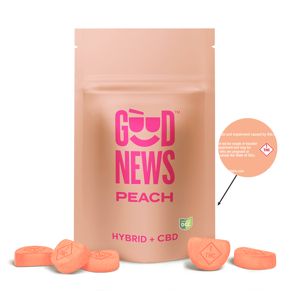 Good News - Peach 1:1 CBD:THC Gummies | 100mg | 10ct | 10mg/ea - 1