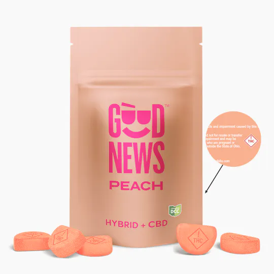 Good News - Peach 1:1 CBD:THC Gummies | 100mg | 10ct | 10mg/ea - 1