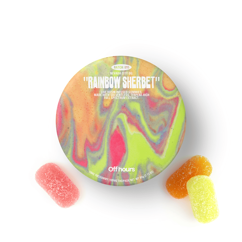 Off Hours - Rainbow Sherbet Live Rosin Gummies | 100mg | 10ct | 10mg/ea - 1