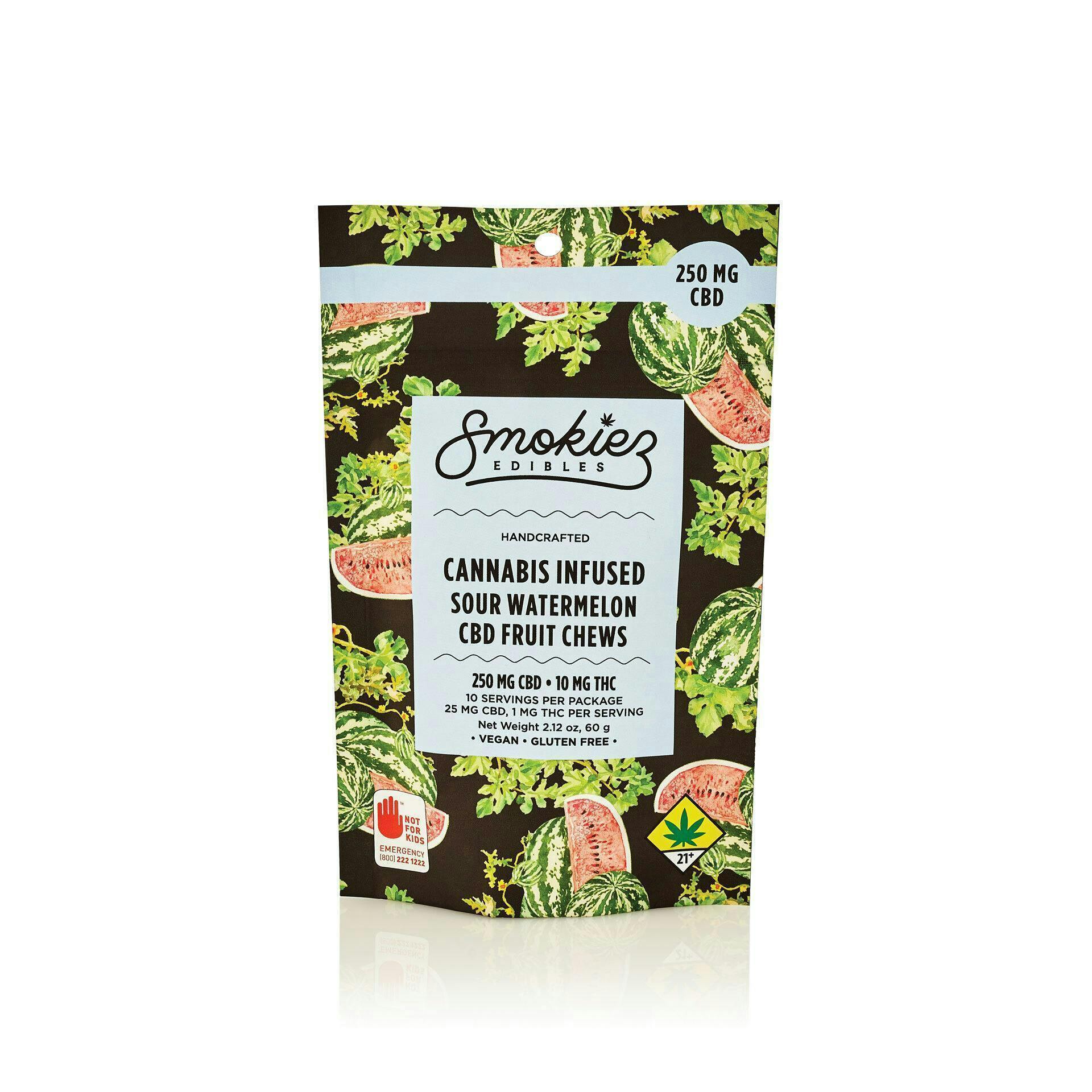 Smokiez Edibles - Sour Watermelon Gummies CBD:THC 25:1 | 10mg | 10ct | 10mg/ea - 1