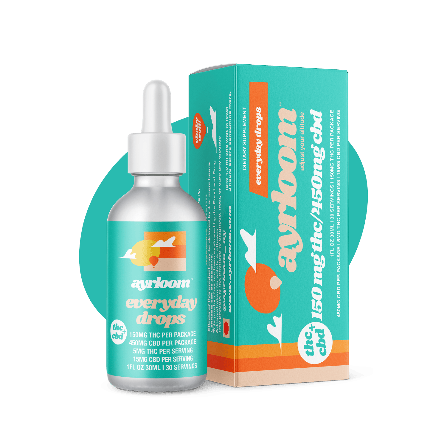 ayrloom - Low Dose Everyday Drops | Tincture | THC:CBD 150mg:450mg | 30 mL - 1