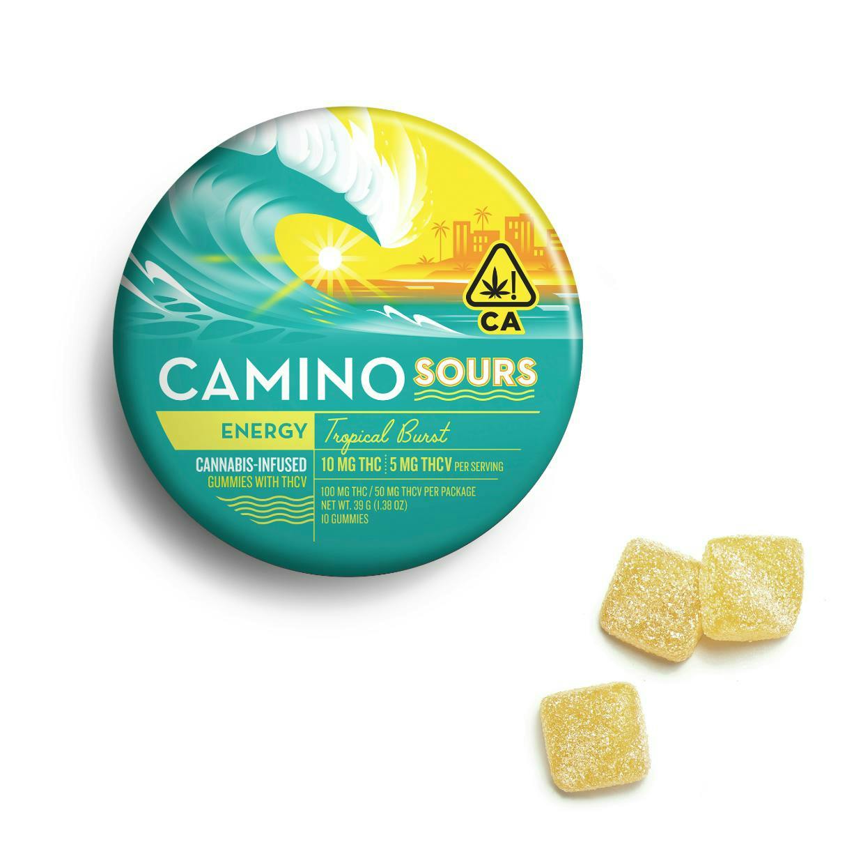Camino - Energy | Tropical Burst Sours THC:THCV 2:1 Gummies | 100mg | 10ct | 10mg/ea - 1
