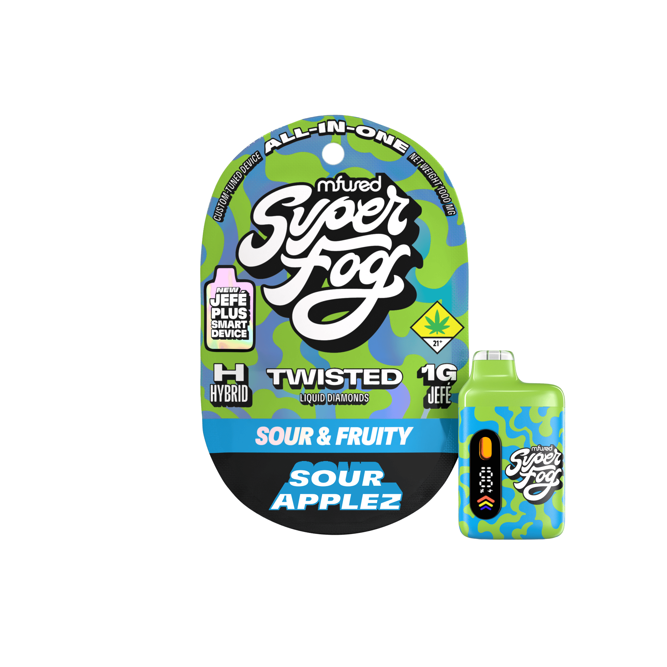 Super Fog by MFused - Sour Applez | TWISTED Liquid Diamonds Jefé Plus Disposable | 1g - 1