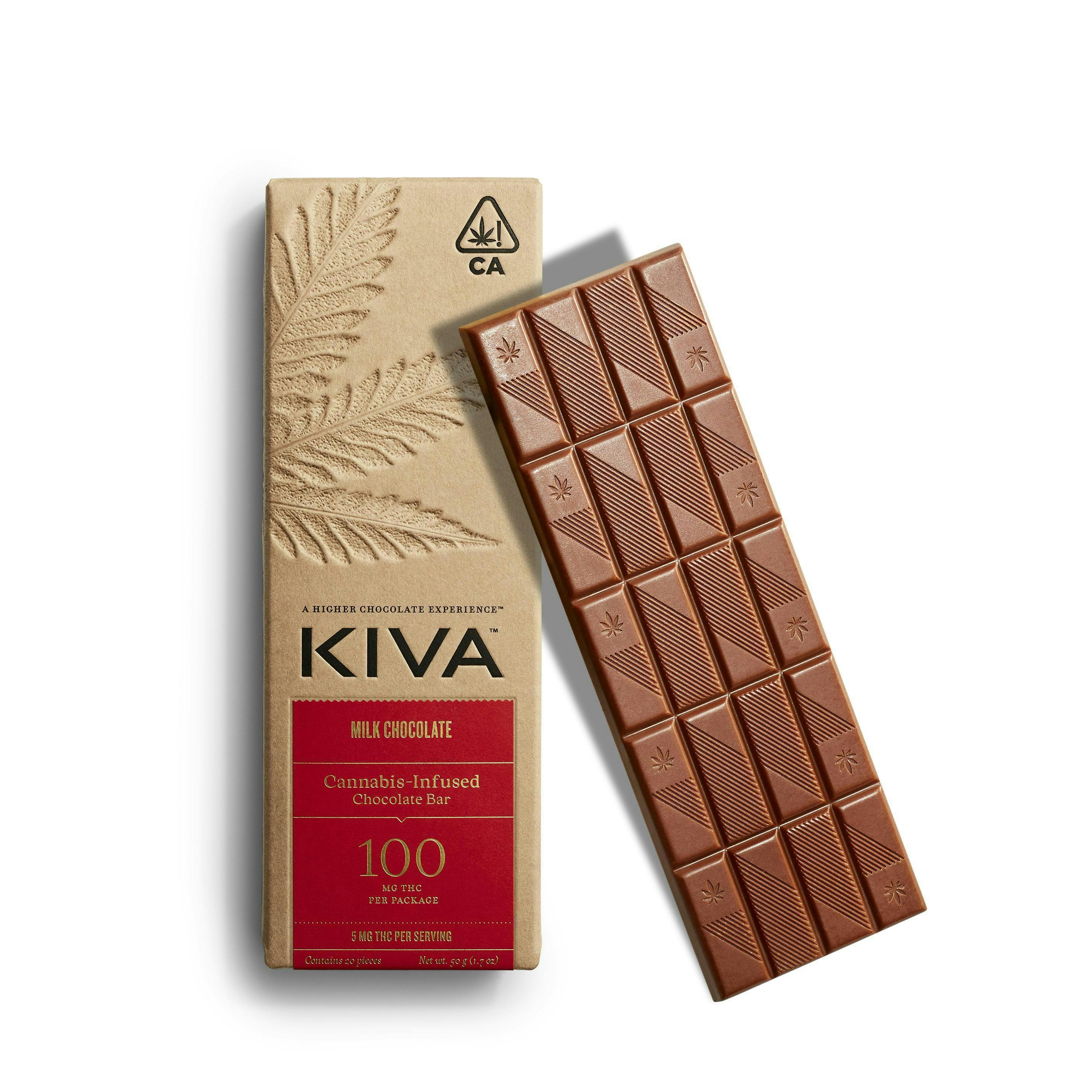 Kiva Confections - Milk Chocolate Bar | Edibles | 100mg | 20pk | 5mg/ea - 1
