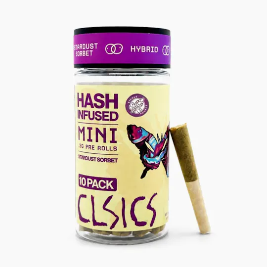 CLSICS Rosin & Rosin Infused Pre Rolls - Stardust Sorbet - Hash Infused Joints - 0.3g each - 10pk - 1