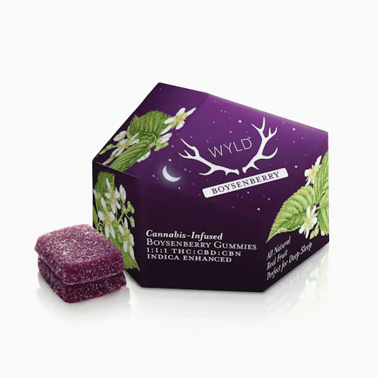 WYLD - Boysenberry 1:1:1 THC:CBD:CBN Indica Gummies | 100mg | 10ct | 10mg/ea - 1