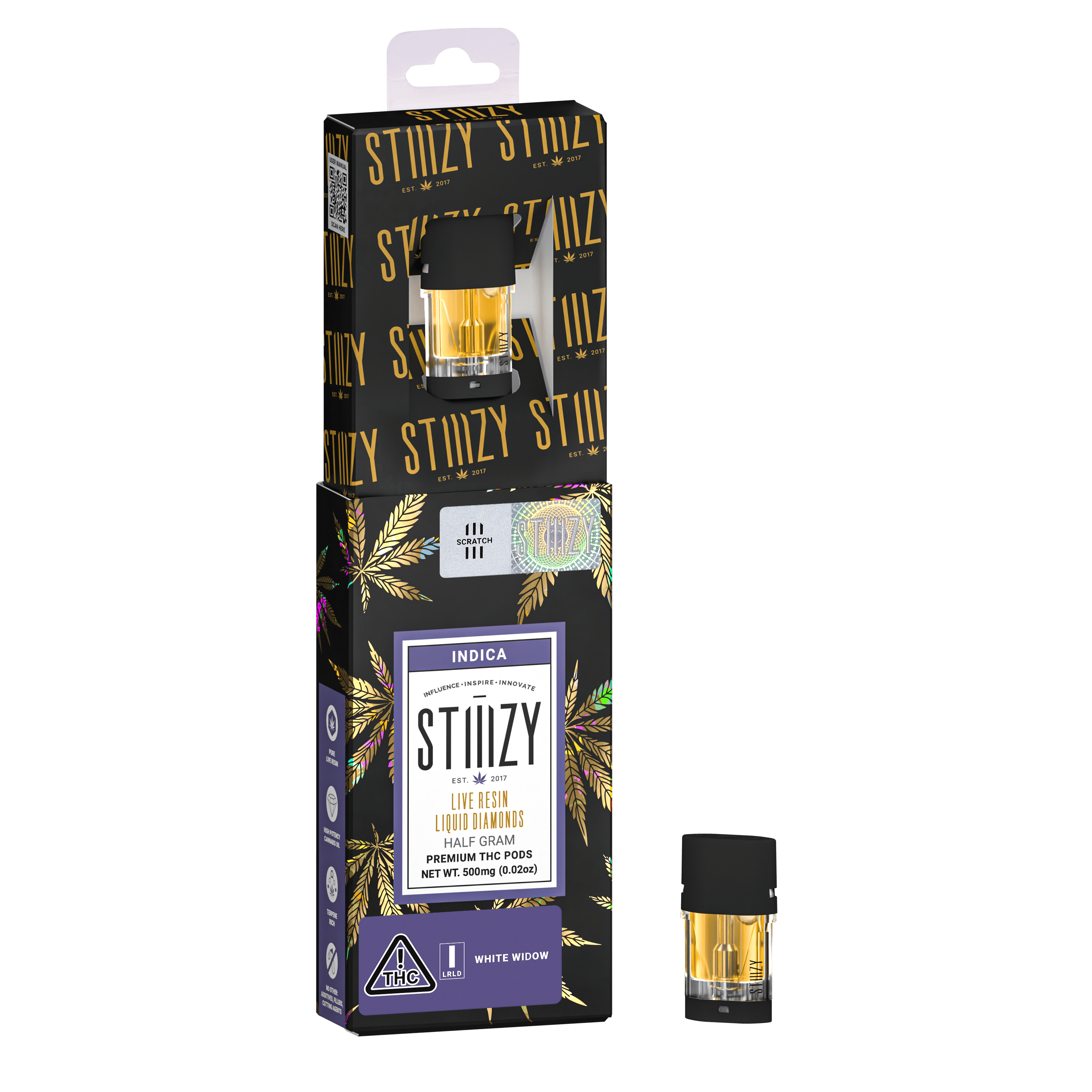 STIIIZY - Vape Cartridge - WHITE WIDOW .5G Live Resin Liquid Diamonds Pod - STIIIZY - 1