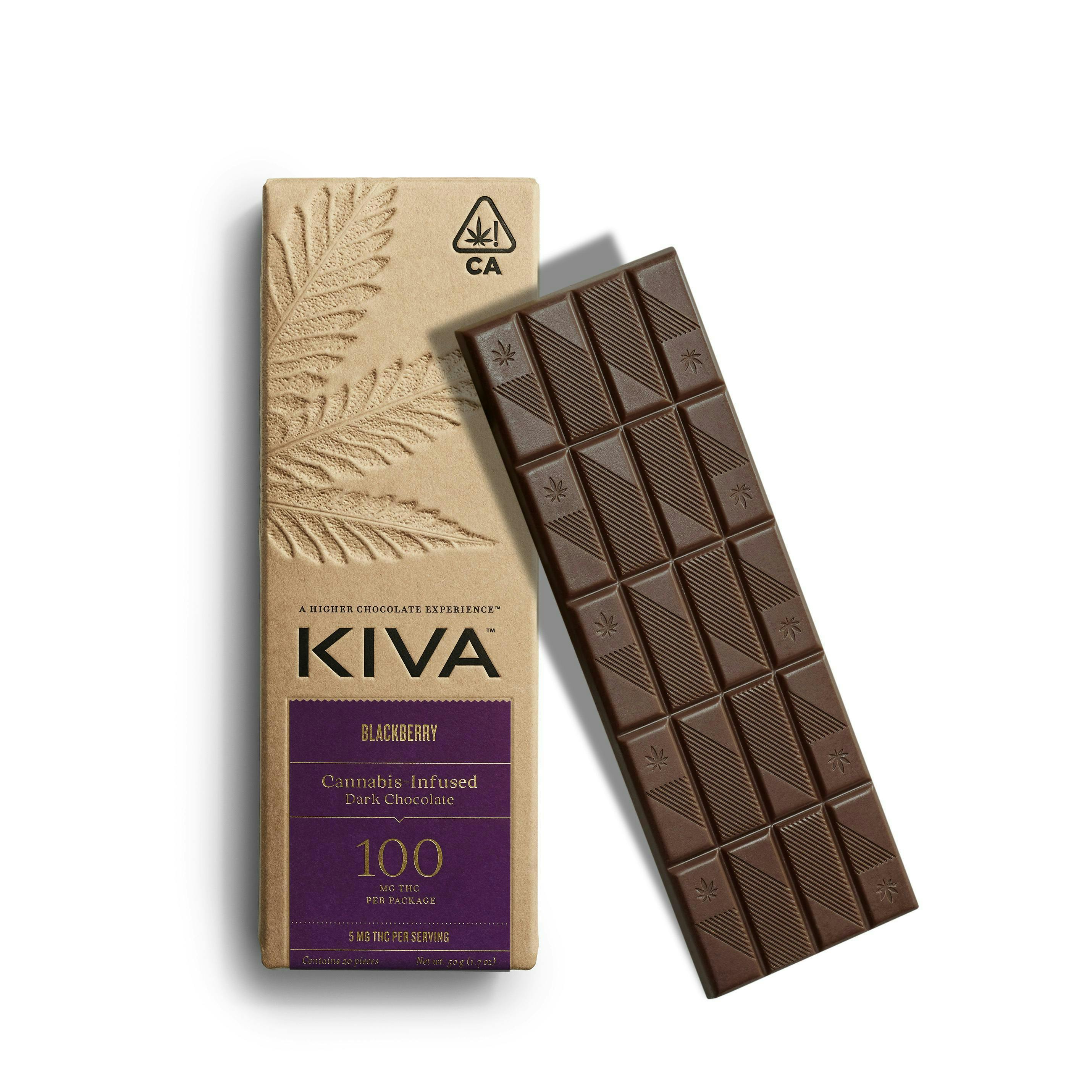 Kiva Confections - Kiva | Blackberry Dark Chocolate Bar | 100mg | 20ct | 5mg/ea - 1