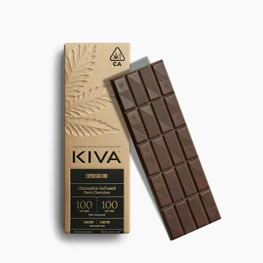 Kiva Confections - Kiva | Espresso Dark Chocolate Bar | THC:CBD | 100mg:100mg | 20ct | 5mg/ea - 1